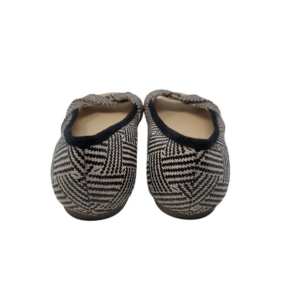 Report Vegan Geranium Herringbone Bow Peep-Toe Flats Sz 6 Beige Black Twee - Picture 8 of 11